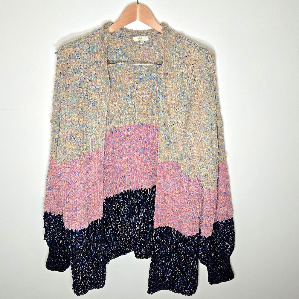 Kori America Cardigan Womens XL/1XL Multi Colorblock Popcorn Knit Open Front